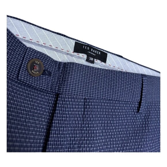 TED BAKER Blue Luxury Designer Pleated Business Casual Dress Pants Mens 34x32 - Picture 3 of 6